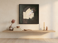 Arched Niche Abstract Wall Art — Original Palette-Knife Oil, Charcoal & Oxblood — original hand-painted oil shown on the wall in a styled room