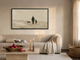 Father, Child and Dog Walking Wide Wall Art — Original Oil Landscape, Dark Olive & Oxblood