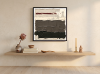 Horizontal Bands Abstract Wall Art — Original Palette-Knife Oil, Taupe & Oxblood — original hand-painted oil shown on the wall in a styled room