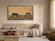 Two Grazing Horses Wide Wall Art — Original Palette-Knife Oil, Navy & Golden Ochre