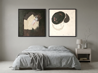 Arch & Organic Forms — Set of 2 Original Oils, Charcoal & Oxblood — original hand-painted oil shown on the wall in a styled room