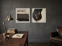 Bands & Monolith — Set of 2 Original Oils, Charcoal & Oxblood — original hand-painted oil shown on the wall in a styled room