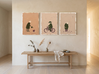 A Quiet Day Triptych — 3 Original Oils, Moss & Clay — original hand-painted oil shown on the wall in a styled room