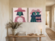 Bouquet Woman & Two Sisters — Set of 2 Original Oils, Pink & Emerald