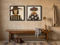 Hatted Woman, Front and Back — Set of 2 Original Oils, Chocolate & Cream — original hand-painted oil shown on the wall in a styled room