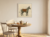 Standing Horse Wall Art — Original Palette-Knife Oil, Olive & Rust — original hand-painted oil shown on the wall in a styled room