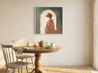 Figure in an Arch Wall Art — Original Palette-Knife Oil, Sage & Terracotta — original hand-painted oil shown on the wall in a styled room