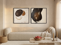 Organic Forms & Monolith — Set of 2 Original Oils, Chocolate & Cream — original hand-painted oil shown on the wall in a styled room