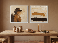 Arch & Bands — Set of 2 Original Oils, Chocolate & Cream — original hand-painted oil shown on the wall in a styled room