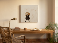 Shepherd Carrying a Lamb Wall Art — Original Palette-Knife Oil, Chocolate & Cream — original hand-painted oil shown on the wall in a styled room