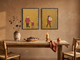 Father & Child with Woman & Bouquet — Set of 2 Original Oils, Mustard & Rose