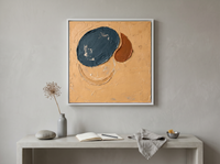 Organic Forms Abstract Wall Art — Original Palette-Knife Oil, Navy & Ochre — original hand-painted oil shown on the wall in a styled room
