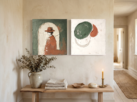 Arch & Organic Forms — Set of 2 Original Oils, Sage & Terracotta — original hand-painted oil shown on the wall in a styled room