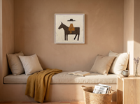Rider on Horseback Wall Art — Original Palette-Knife Oil, Chocolate & Caramel — original hand-painted oil shown on the wall in a styled room