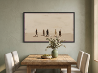 Five Walkers Wide Wall Art — Original Oil Landscape, Chocolate & Cream — original hand-painted oil shown on the wall in a styled room