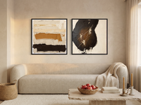 Bands & Monolith — Set of 2 Original Oils, Chocolate & Cream — original hand-painted oil shown on the wall in a styled room