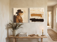 Arch & Bands — Set of 2 Original Oils, Chocolate & Cream — original hand-painted oil shown on the wall in a styled room