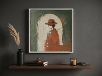 Figure in an Arch Wall Art — Original Palette-Knife Oil, Sage & Terracotta — original hand-painted oil shown on the wall in a styled room