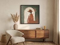 Figure in an Arch Wall Art — Original Palette-Knife Oil, Sage & Terracotta — original hand-painted oil shown on the wall in a styled room