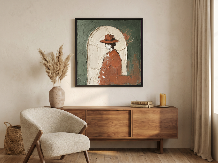 Figure in an Arch Wall Art — Original Palette-Knife Oil, Sage & Terracotta