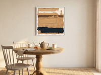 Horizontal Bands Abstract Wall Art — Original Palette-Knife Oil, Ochre & Navy — original hand-painted oil shown on the wall in a styled room