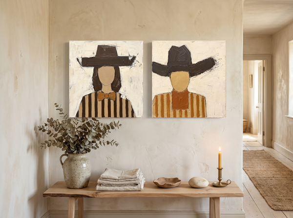 Cowgirl and Cowboy — Set of 2 Original Oils, Chocolate & Rust