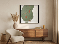 Dark Monolith Abstract Wall Art — Original Palette-Knife Oil, Sage & Terracotta — original hand-painted oil shown on the wall in a styled room