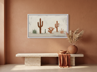 Desert Cacti Row Wide Wall Art — Original Palette-Knife Oil, Sage & Terracotta — original hand-painted oil shown on the wall in a styled room