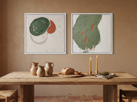 Organic Forms & Monolith — Set of 2 Original Oils, Sage & Terracotta — original hand-painted oil shown on the wall in a styled room