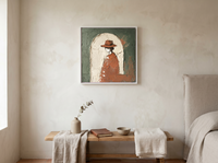 Figure in an Arch Wall Art — Original Palette-Knife Oil, Sage & Terracotta — original hand-painted oil shown on the wall in a styled room