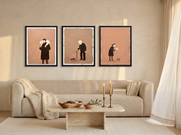 Devotion Triptych — 3 Original Oils, Terracotta