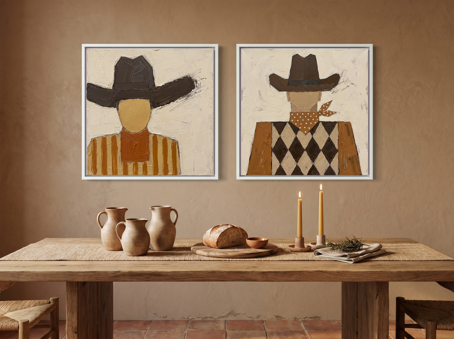 Cowboy, Front and Back — Set of 2 Original Oils, Chocolate & Rust