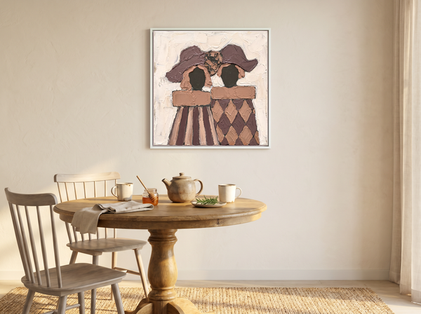 Two Ladies in Hats Wall Art — Original Palette-Knife Oil, Plum & Tan