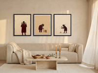 Devotion Triptych — 3 Original Oils, Wine & Sand — original hand-painted oil shown on the wall in a styled room