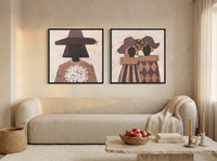 Bouquet Woman & Two Sisters — Set of 2 Original Oils, Mauve & Rose — original hand-painted oil shown on the wall in a styled room