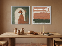 Arch & Bands — Set of 2 Original Oils, Sage & Terracotta — original hand-painted oil shown on the wall in a styled room