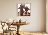 Two Ladies in Floppy Hats Wall Art — Original Palette-Knife Oil, Mauve & Rose — original hand-painted oil shown on the wall in a styled room