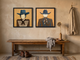 Cowboy Pair, Gingham & Floral — Set of 2 Original Oils, Ochre & Slate Blue
