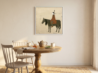 Braided Rider on Horseback Wall Art — Original Palette-Knife Oil, Olive & Rust — original hand-painted oil shown on the wall in a styled room