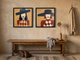 Red-Lipped Woman in a Wide Hat — Set of 2 Original Oils, Navy & Vermilion