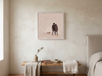 Couple Walking Away Wall Art — Original Palette-Knife Oil, Mauve & Plum — original hand-painted oil shown on the wall in a styled room