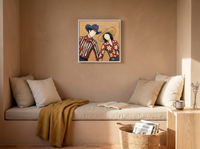 Dancing Couple Wall Art — Original Palette-Knife Oil, Navy & Red — original hand-painted oil shown on the wall in a styled room