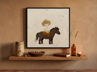 Child on a Pony Wall Art — Original Palette-Knife Oil, Chocolate & Straw — original hand-painted oil shown on the wall in a styled room
