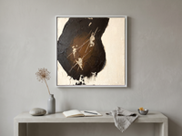 Dark Monolith Abstract Wall Art — Original Palette-Knife Oil, Black & Amber — original hand-painted oil shown on the wall in a styled room