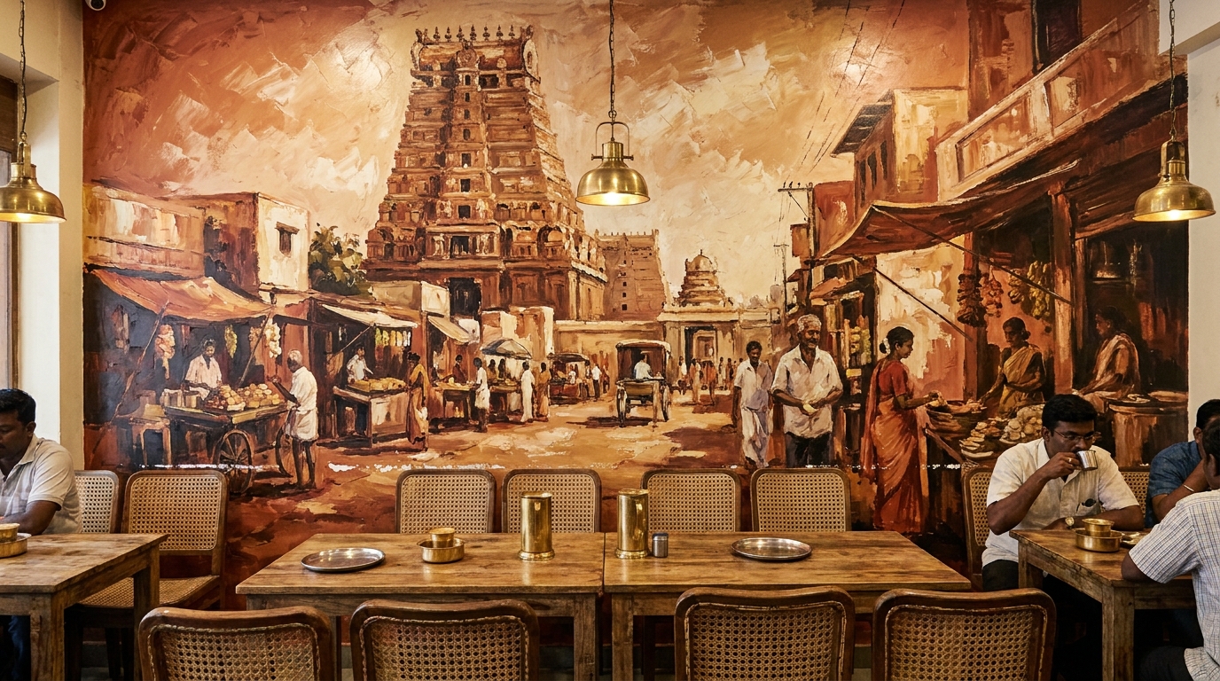 Cultural Wall Murals — Hand-painted stories on your walls. Cafes, hotels, homes.