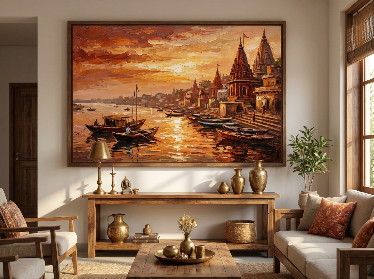 Impressionistic India Paintings — Varanasi. Rajasthan. South India. In thick palette knife strokes.