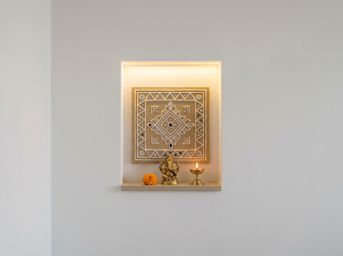 Minimalist Lippan panel in a recessed wall alcove